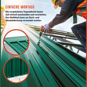 Conjunto de 12 telhas perfuradas 129 x 46 cm Verde + Cinzento