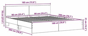 Cama com cabeceira - Madeira velha - 180 x 200 cm - Estrutura de madei