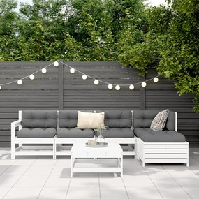 6 pcs conjunto sofás de jardim madeira de pinho maciça branco