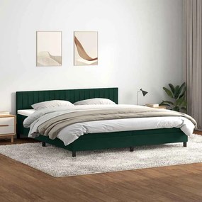 vidaXL Cama com molas colchão 200x210 cm veludo verde-escuro