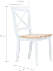 Cadeiras de jantar 2pcs seringueira maciça branco/madeira clara