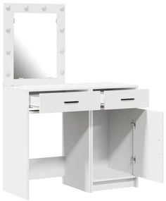 Conjunto de Mesa de Maquiagem de 2 Peças com LED em Madeira Branca