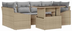 Conjunto de sofá de jardim de 7 peças com almofadas bege em rattan sin
