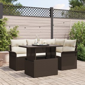 vidaXL Conjunto de Sofá de Jardim de 5 Peças com Almofadas Castanho Rattan Polimérico