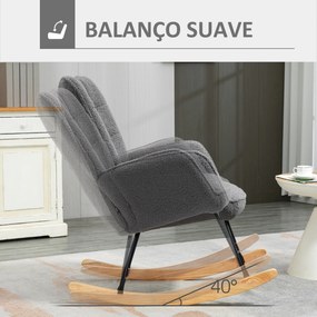 Poltrona Baloiço em Borrego com Oscilação de 40° Pés de Madeira de Faia e Estrutura de Aço 71x92x101 cm Cinzento Escuro