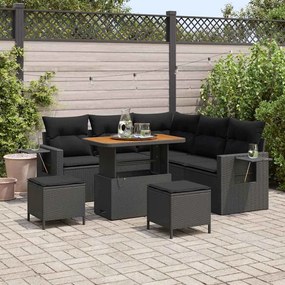 vidaXL Conjunto de Sofá de Jardim de 8 Peças com Almofadas Preto Rattan Poliéster Acácia