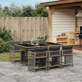 vidaXL 7 pcs conjunto de jantar p/ jardim c/ almofadões vime PE cinza