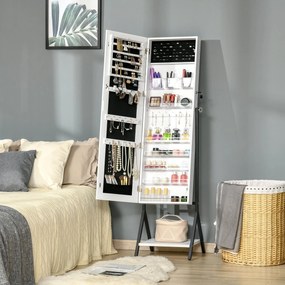 Joalheiro de Pé com Ângulo Ajustável Joalheiro de Corpo Inteiro com Prateleira Inferior Fechadura Magnética Suportes para Joias 47x36x157cm