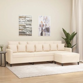 vidaXL Sofá de 3 lugares com apoio de pés 210 cm veludo cor creme