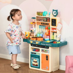 HOMCOM Cozinha de Brinquedo para Crianças acima de 3 Anos com Luz Sons Água Vapor Lousa 113 Acessórios Incluidos Cozinha Infantil Educativa 70x32x92,2cm Multicor