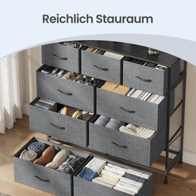 Cómoda com 9 gavetas forradas a tecido 30 x 98,8 x 95,2 cm cinzento