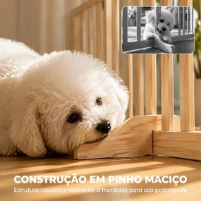 Barreira de Segurança Dobrável para Cães em Madeira, 3 Painéis, para Escadas e Portas, com 2 Pés de Apoio, 150x61 cm, Natural