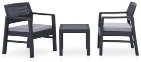 vidaXL 3 pcs conjunto lounge de jardim c/ almofadões plástico cinzento