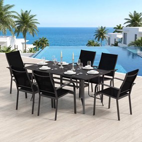 Mesa de jantar de jardim 160 x 84 x 73 cm para 6 pessoas (CADEIRAS NÃO INCLUIDAS), com ripas, orifício para guarda-sol, capacidade de carga de 150 kg,