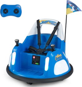 Carrinho de choques elétrico infantil 12V com bateria, luzes intermitentes, controle remoto, joystick duplo giratório 360°, azul marinho