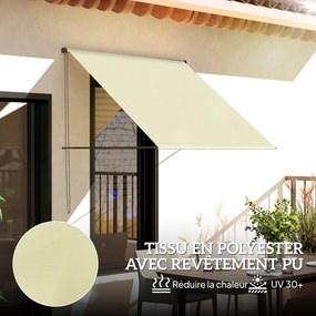 Toldo manual retrátil com inclinação ajustável, 150 x 116 cm, proteção UV, alumínio e poliéster, cor creme