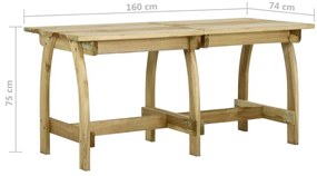 Mesa de jardim 160x74x75 cm madeira de pinho impregnada