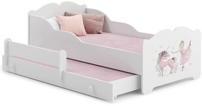 Cama dupla infantil ANNA 160x80 branca - unicórnio e princesa  - colchão e estrado incluído