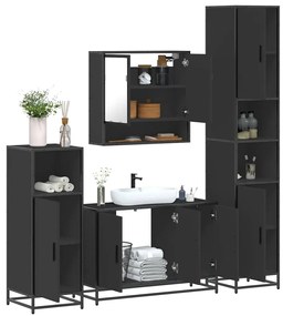 vidaXL 4 pcs conjunto móveis casa de banho derivados de madeira preto