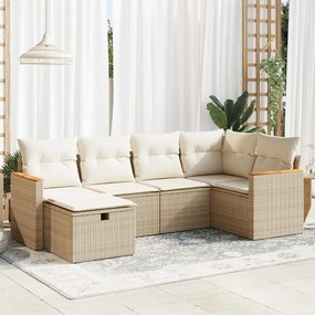 vidaXL 6 pcs conjunto de sofás p/ jardim com almofadões vime PE bege