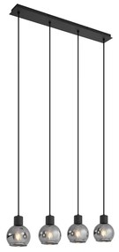 Candeeiro de suspensão Art Deco preto com vidro fumê oblongo 4 luzes - Vidro