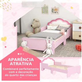 Cama para Crianças 70x140 cm (SEM COLCHÃO) com Barreira Antiqueda e Estrado Cama Infantil com Cabeceira em Forma de Nuvem Rosa