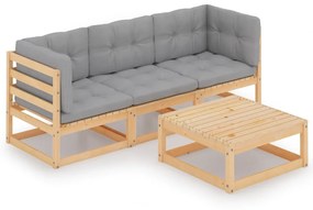 vidaXL 4 pcs conjunto lounge de jardim com almofadões pinho maciço