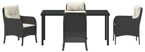 Conjunto de Jantar de 5 Peças com Almofadas Rattan Poli Preto