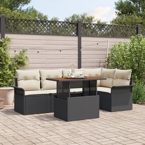 Conjunto de Sofás de Jardim com 6 Peças e Almofadas Rattan Preto