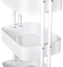 HOMCOM Carrinho Auxiliar de 3 Níveis com Rodas e 3 Prateleiras de Malha Metálica Carga de 20kg Branco 44x36x83cm