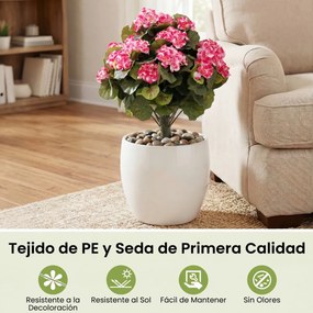 Conjunto de 2 árvores topiárias artificiais de begónia com 22 flores (VASOS NÃO INCLUIDOS), 300 folhas e estacas com terra, 57 cm, para interior, exte