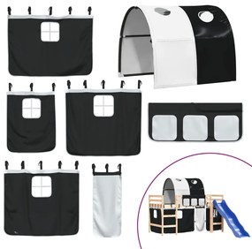 Cama alta criança c/ túnel 80x200 cm pinho maciço branco/preto