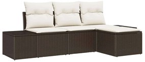 Conjunto de Sofá para Jardim com 4 Peças e Almofadas Castanhas em Ratt