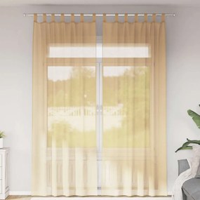 Cortinas de voile com laços 2 pcs areia 140x260 cm