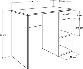 Secretária "Focus" com Gaveta e Prataleiras - 90 x 75 x 55 cm - Branco