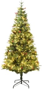 Árvore de Natal com pinhas pré-iluminada 225 cm PVC e PE verde