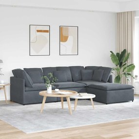 vidaXL Sofá modular com pufes e almofadas veludo cinzento-escuro