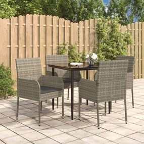 vidaXL 5 pcs conjunto jantar jardim c/ almofadões vime PE preto/cinza