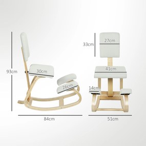Cadeira Ergonómica de Joelhos com Encosto Almofadas Acolchoadas Estrutura de Madeira para Melhor Postura 51x84x93 cm Creme