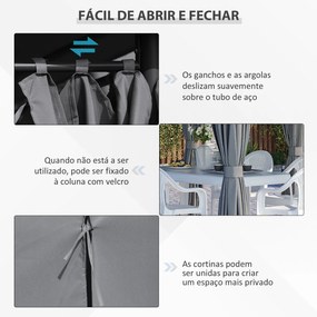 Pérgola de Jardim Pérgola de Exterior com Paredes Laterais Amovíveis e Estrutura de Aço 398x300x272 cm Cinza