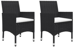 3 pcs conjunto de jantar para jardim com almofadões preto