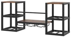 Garrafeira de parede 89 x 25 x 40 cm para vinho com suportes para garrafas, suportes para copos, prateleiras abertas, estrutura metálica, estilo indus