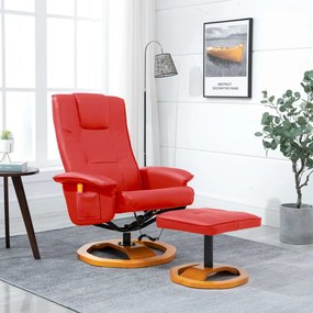vidaXL Cadeira de massagens c/ apoio de pés couro artificial vermelho