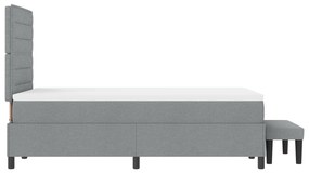 Cama Box Spring com Colchão e Banco Cinza Claro 120x190 cm Tecido