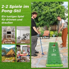 Tapete de golfe de 332 cm com 2 tacos ajustáveis e 6 bolas Tapete de treino de golfe Golf Verde