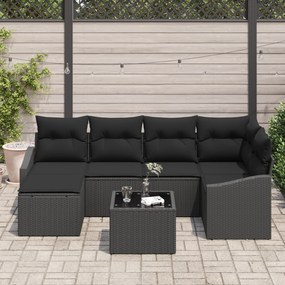 Conjunto de Jantar de Jardim de 7 Peças com Almofadas Bege em Rattan S