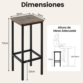 Conjunto de 4 bancos de bar sem encosto em altura de balcão com pernas de metal e apoio para os pés para cozinha Estilo industrial castanho