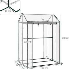 Estufa de jardim com 2 compartimentos e 2 portas enroláveis - 0,8 m² Estufa para tomates com dimensões 1,0 m (C) x 0,8 m (L) x 1,5 m (A), aço e PE bra