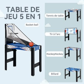Mesa de jogos multifunções 5 em 1: bilhar, pingue-pongue, jogo de discos, mini-basquetebol, tiro com arco, azul