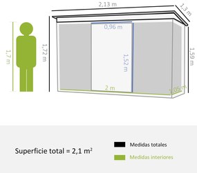 Abrigo de Jardim Metálico – 213x130x173 cm – Com Porta de Correr, Vent